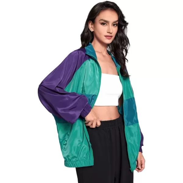 SweatyRocks Women's Lightweight Windbreaker Patchwork Zipper Sport Jacket Coat Outerwear