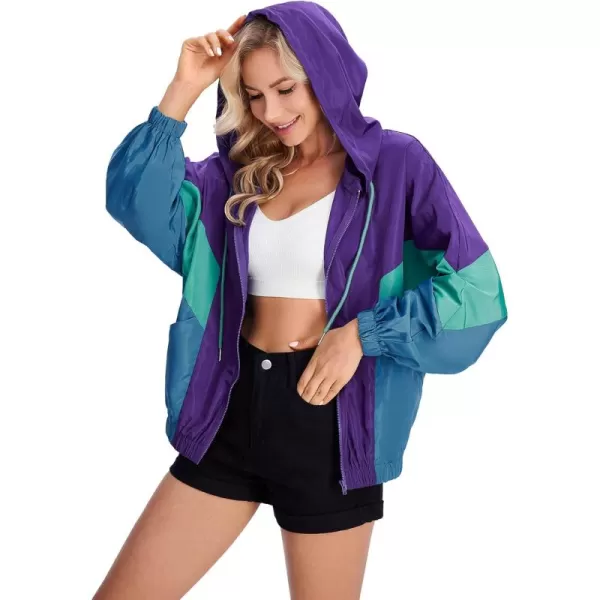 SweatyRocks Women's Lightweight Windbreaker Patchwork Zipper Sport Jacket Coat Outerwear