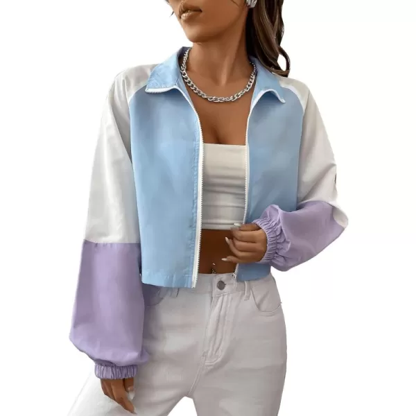 SweatyRocks Women's Lightweight Windbreaker Patchwork Zipper Sport Jacket Coat Outerwear