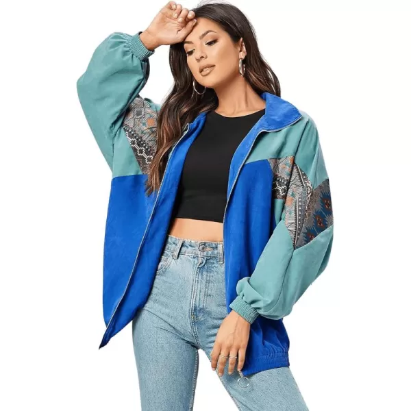 SweatyRocks Women's Lightweight Windbreaker Patchwork Zipper Sport Jacket Coat Outerwear