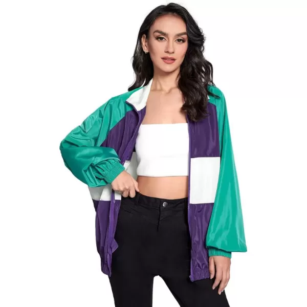 SweatyRocks Women's Lightweight Windbreaker Patchwork Zipper Sport Jacket Coat Outerwear