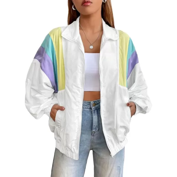 SweatyRocks Women's Lightweight Windbreaker Patchwork Zipper Sport Jacket Coat Outerwear