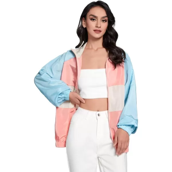 SweatyRocks Women's Lightweight Windbreaker Patchwork Zipper Sport Jacket Coat Outerwear