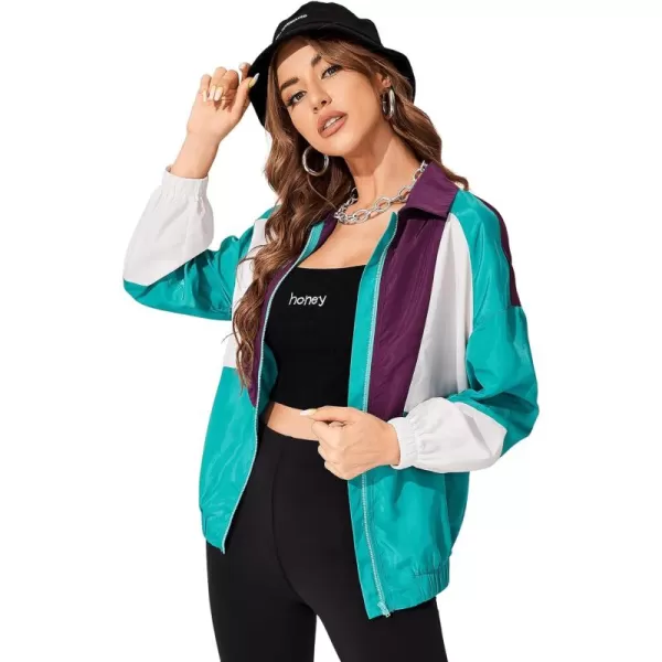 SweatyRocks Women's Lightweight Windbreaker Patchwork Zipper Sport Jacket Coat Outerwear