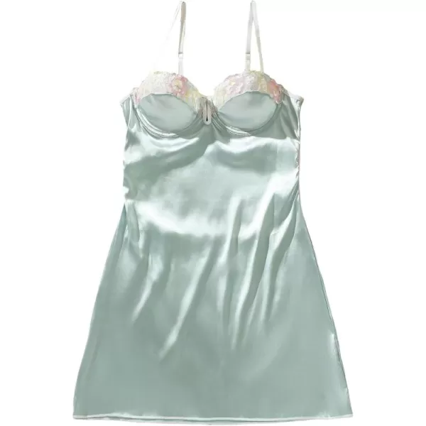 SweatyRocks Women's Lingerie Lace Trim Satin Silk Nightgown Sleepwear Dress