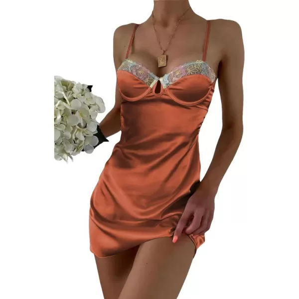 SweatyRocks Women's Lingerie Lace Trim Satin Silk Nightgown Sleepwear Dress