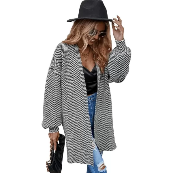 SweatyRocks Women's Long Lantern Sleeve Chevron Print Open Front Cardigan Sweater