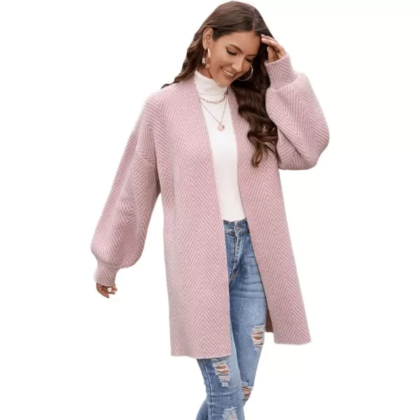 SweatyRocks Women's Long Lantern Sleeve Chevron Print Open Front Cardigan Sweater