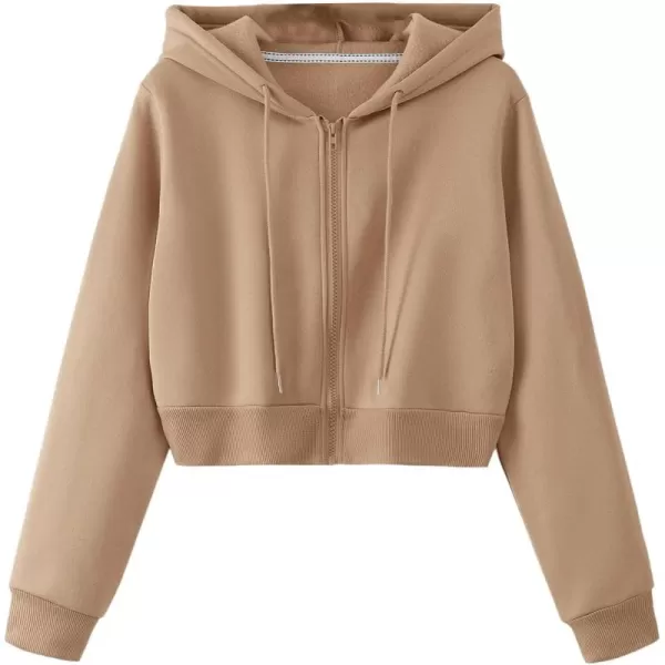 SweatyRocks Women's Long Sleeve Drawstring Full Zip Hooded Jacket Crop Sweatshirt