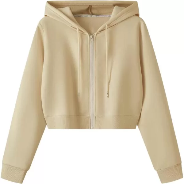 SweatyRocks Women's Long Sleeve Drawstring Full Zip Hooded Jacket Crop Sweatshirt