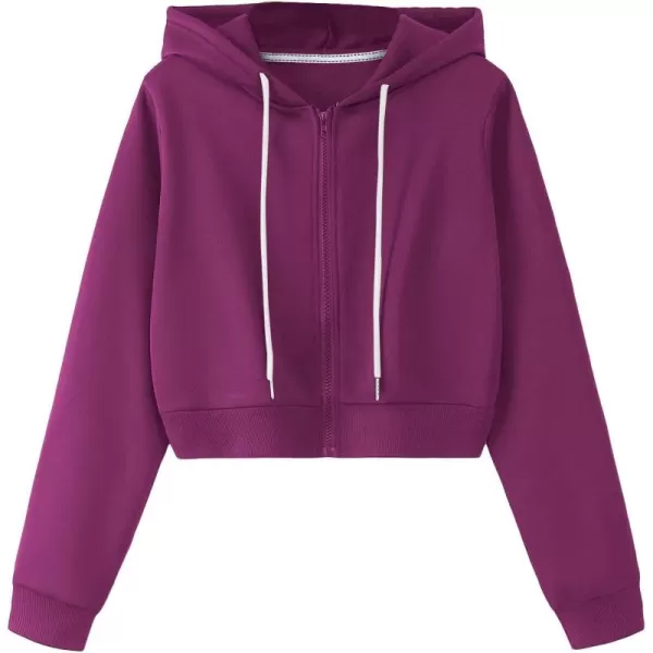 SweatyRocks Women's Long Sleeve Drawstring Full Zip Hooded Jacket Crop Sweatshirt
