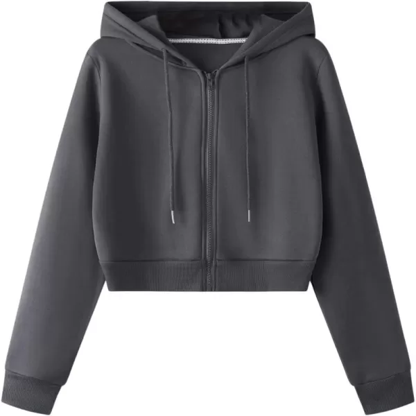 SweatyRocks Women's Long Sleeve Drawstring Full Zip Hooded Jacket Crop Sweatshirt