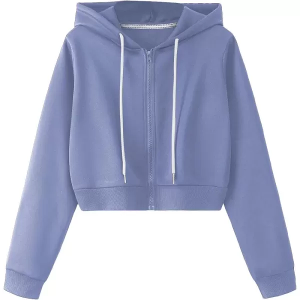 SweatyRocks Women's Long Sleeve Drawstring Full Zip Hooded Jacket Crop Sweatshirt