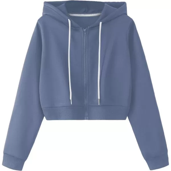 SweatyRocks Women's Long Sleeve Drawstring Full Zip Hooded Jacket Crop Sweatshirt