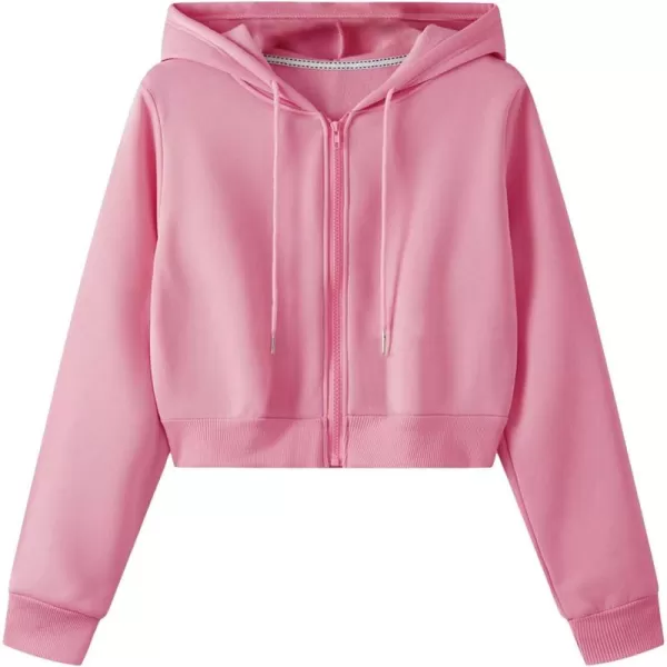 SweatyRocks Women's Long Sleeve Drawstring Full Zip Hooded Jacket Crop Sweatshirt