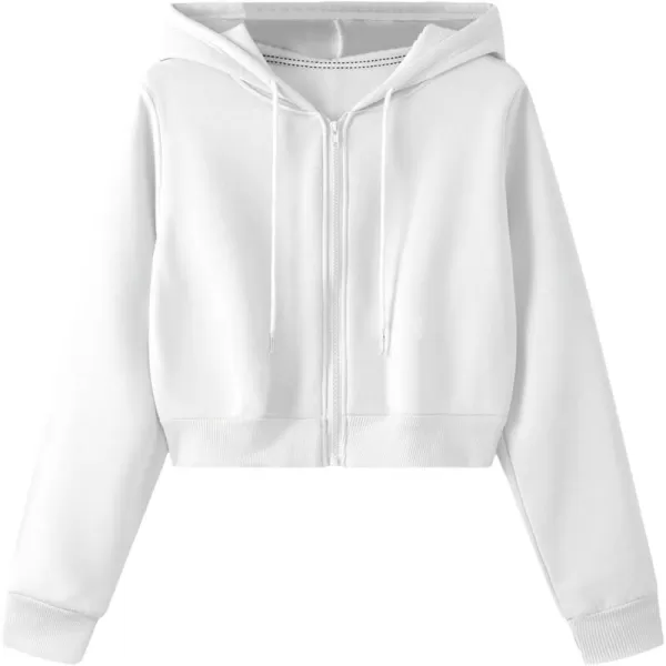 SweatyRocks Women's Long Sleeve Drawstring Full Zip Hooded Jacket Crop Sweatshirt