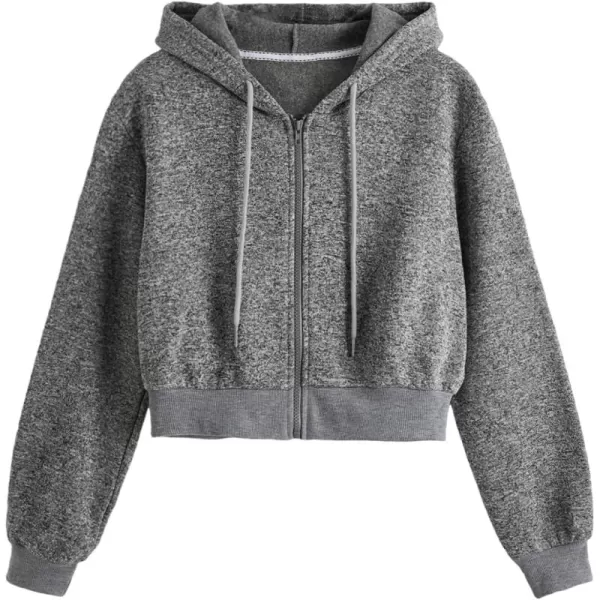 SweatyRocks Women's Long Sleeve Drawstring Full Zip Hooded Jacket Crop Sweatshirt