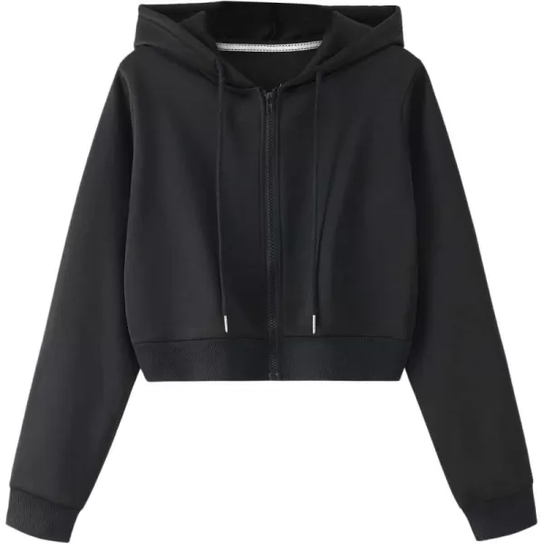 SweatyRocks Women's Long Sleeve Drawstring Full Zip Hooded Jacket Crop Sweatshirt
