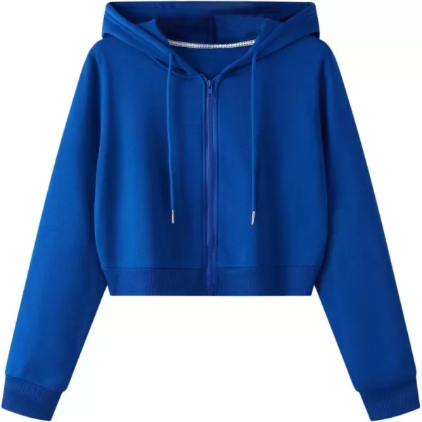 SweatyRocks Women's Long Sleeve Drawstring Full Zip Hooded Jacket Crop Sweatshirt