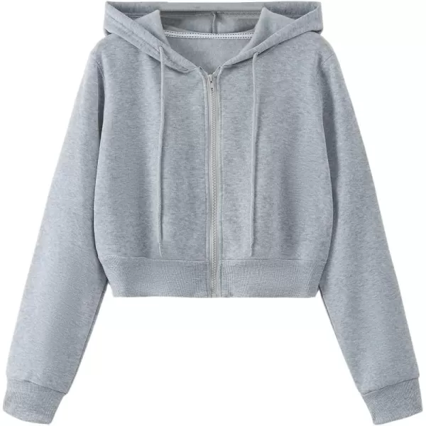 SweatyRocks Women's Long Sleeve Drawstring Full Zip Hooded Jacket Crop Sweatshirt