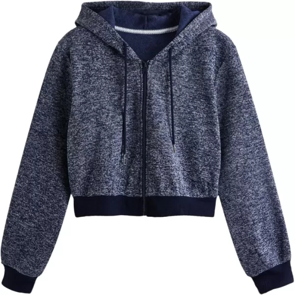SweatyRocks Women's Long Sleeve Drawstring Full Zip Hooded Jacket Crop Sweatshirt