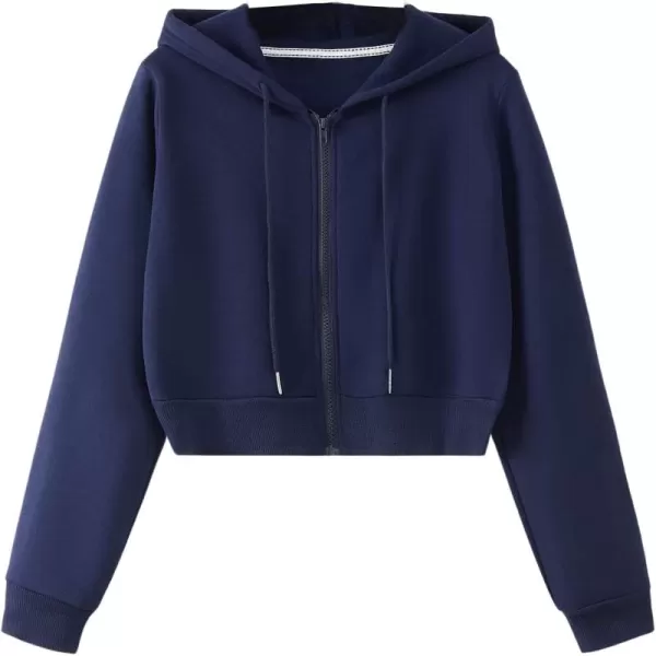 SweatyRocks Women's Long Sleeve Drawstring Full Zip Hooded Jacket Crop Sweatshirt