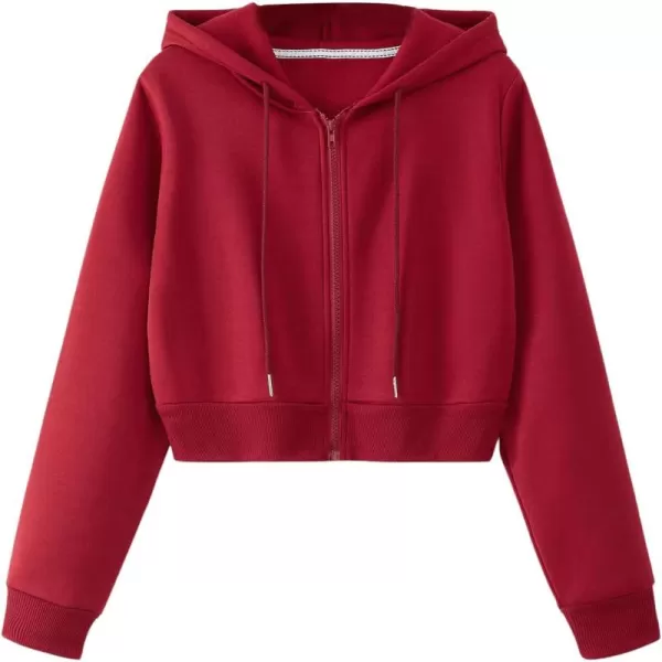 SweatyRocks Women's Long Sleeve Drawstring Full Zip Hooded Jacket Crop Sweatshirt