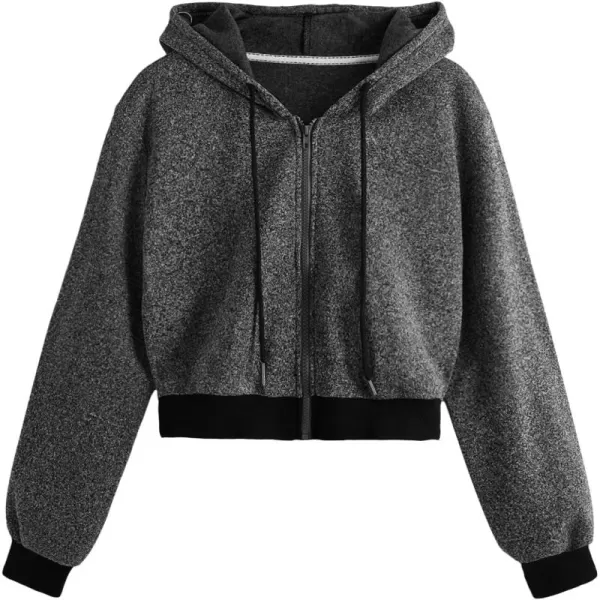 SweatyRocks Women's Long Sleeve Drawstring Full Zip Hooded Jacket Crop Sweatshirt