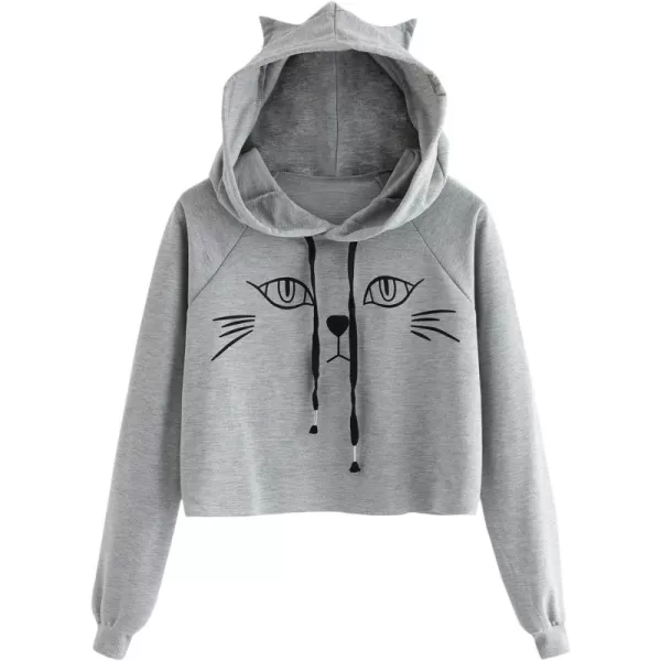 SweatyRocks Women's Long Sleeve Hoodie Crop Top Cat Print Sweatshirt