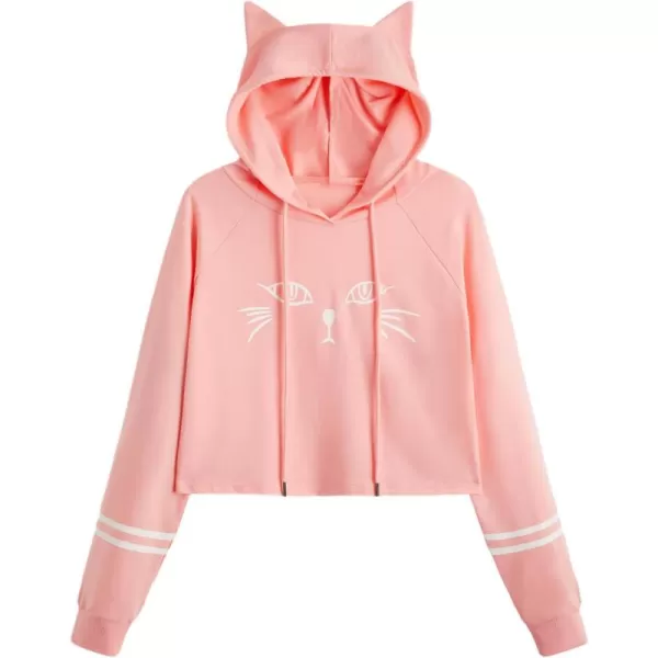 SweatyRocks Women's Long Sleeve Hoodie Crop Top Cat Print Sweatshirt