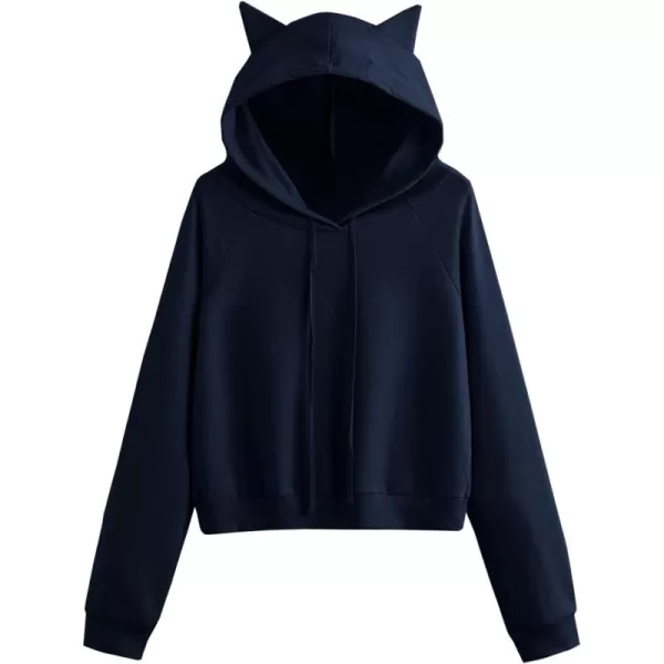 SweatyRocks Women's Long Sleeve Hoodie Crop Top Cat Print Sweatshirt