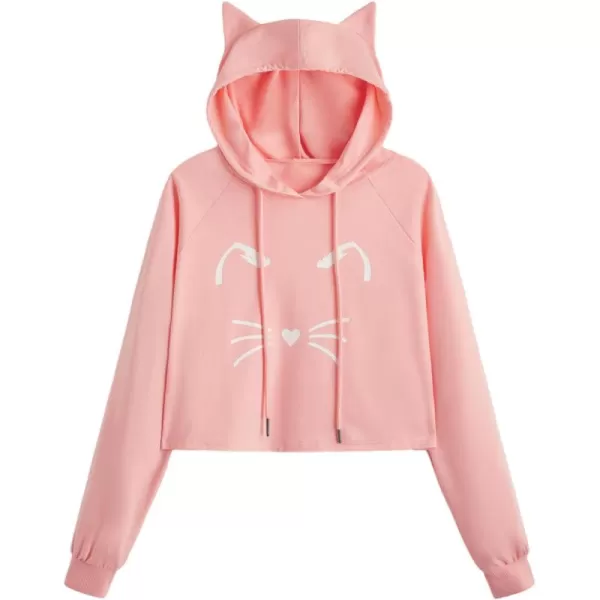 SweatyRocks Women's Long Sleeve Hoodie Crop Top Cat Print Sweatshirt