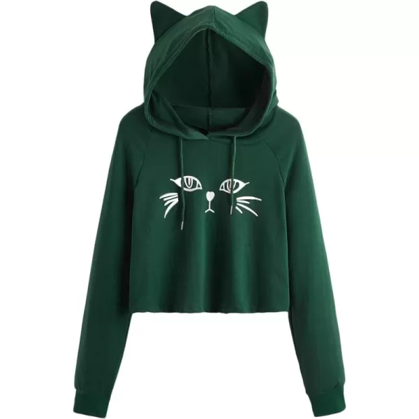 SweatyRocks Women's Long Sleeve Hoodie Crop Top Cat Print Sweatshirt