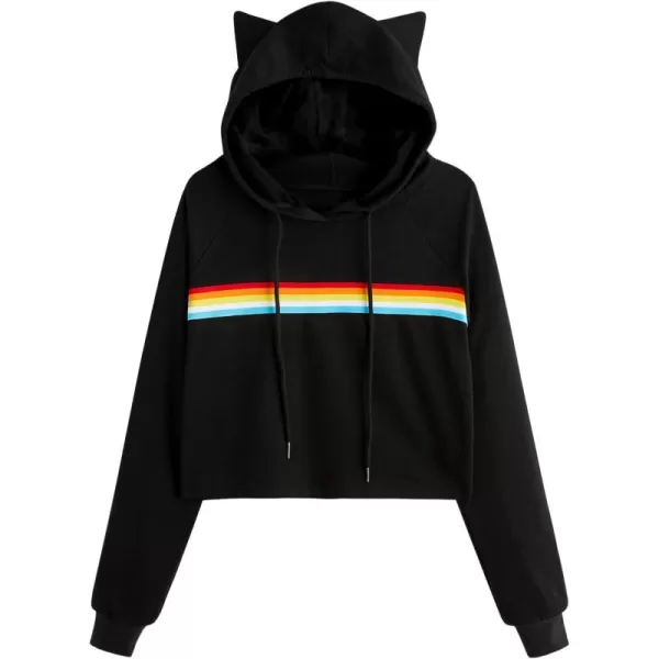SweatyRocks Women's Long Sleeve Hoodie Crop Top Cat Print Sweatshirt