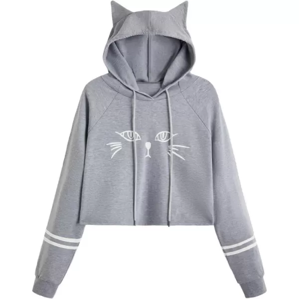 SweatyRocks Women's Long Sleeve Hoodie Crop Top Cat Print Sweatshirt