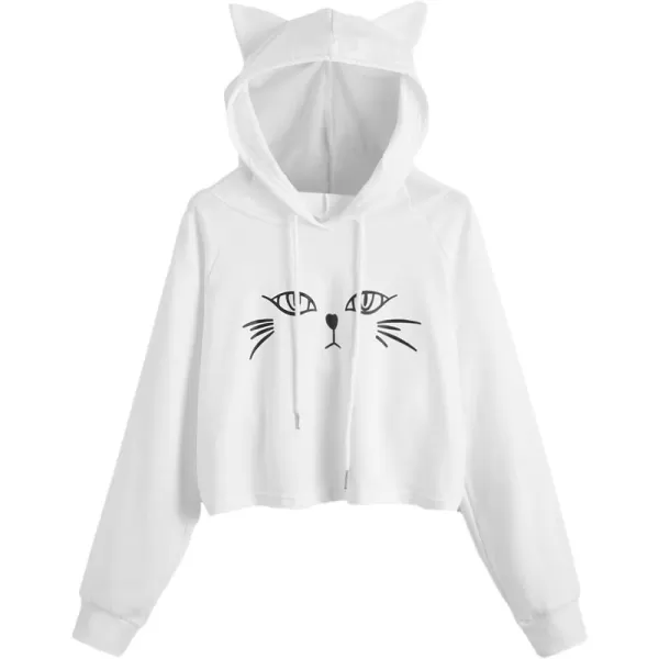 SweatyRocks Women's Long Sleeve Hoodie Crop Top Cat Print Sweatshirt