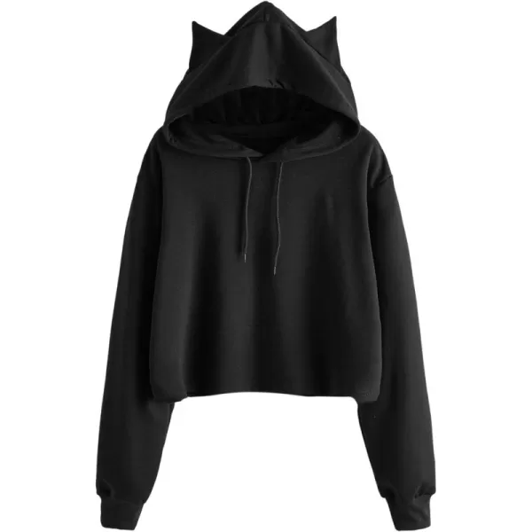 SweatyRocks Women's Long Sleeve Hoodie Crop Top Cat Print Sweatshirt