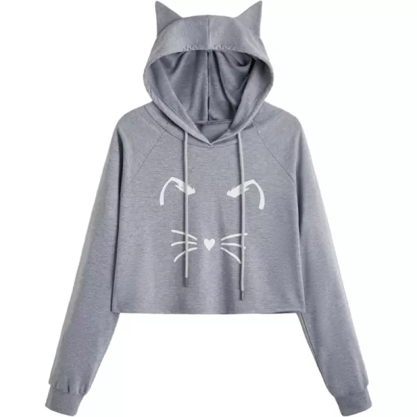 SweatyRocks Women's Long Sleeve Hoodie Crop Top Cat Print Sweatshirt