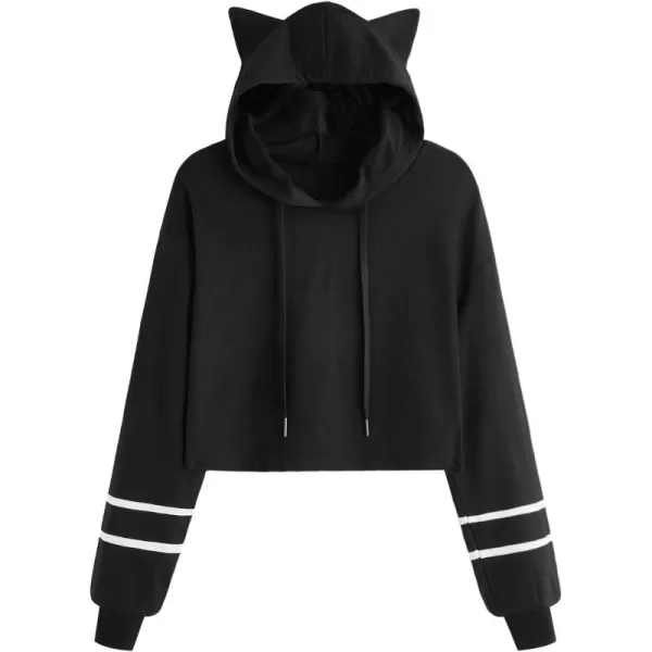 SweatyRocks Women's Long Sleeve Hoodie Crop Top Cat Print Sweatshirt