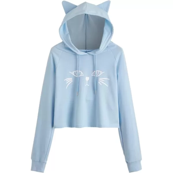 SweatyRocks Women's Long Sleeve Hoodie Crop Top Cat Print Sweatshirt
