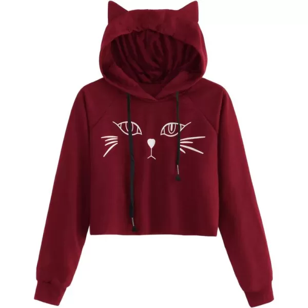 SweatyRocks Women's Long Sleeve Hoodie Crop Top Cat Print Sweatshirt