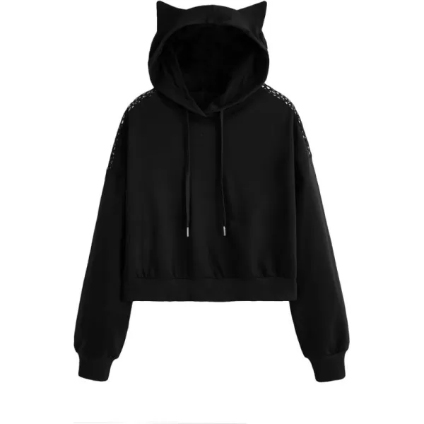 SweatyRocks Women's Long Sleeve Hoodie Crop Top Cat Print Sweatshirt