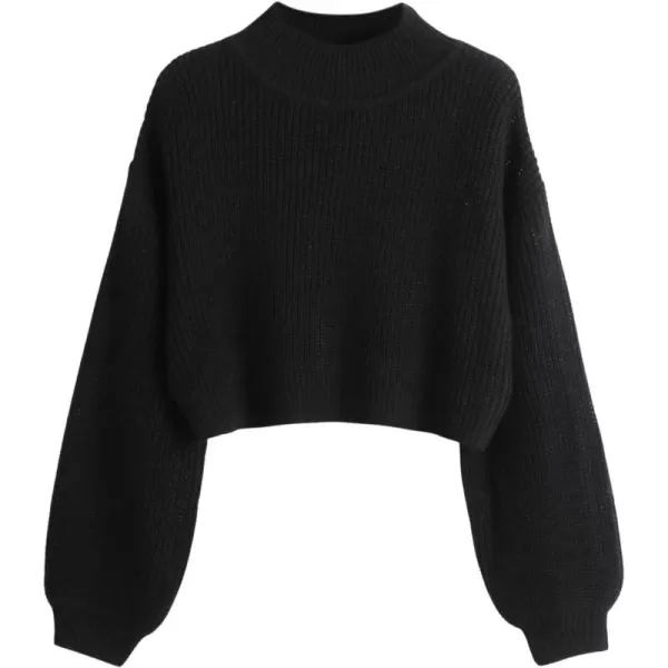SweatyRocks Women's Long Sleeve Mock Neck Cropped Sweater Drop Shoulder Pullover Sweater Lantern Sleeve Ribbed Knit Crop Top