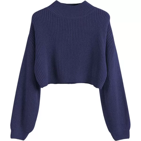 SweatyRocks Women's Long Sleeve Mock Neck Cropped Sweater Drop Shoulder Pullover Sweater Lantern Sleeve Ribbed Knit Crop Top