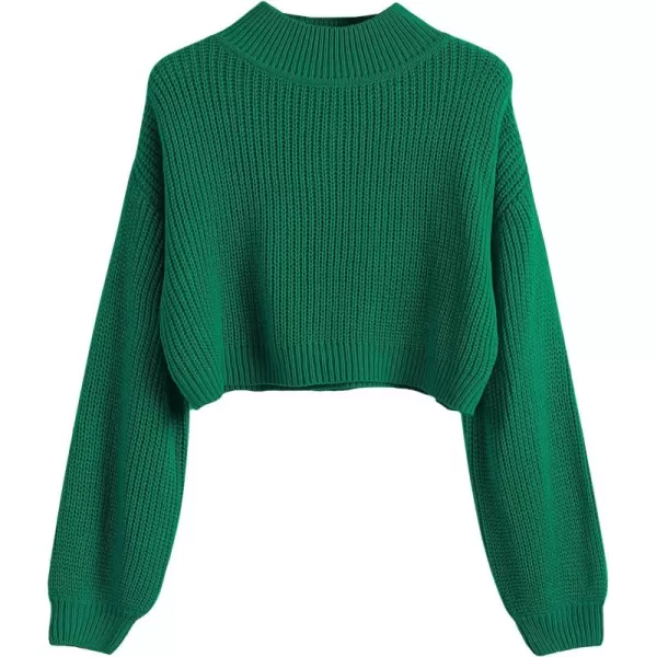SweatyRocks Women's Long Sleeve Mock Neck Cropped Sweater Drop Shoulder Pullover Sweater Lantern Sleeve Ribbed Knit Crop Top