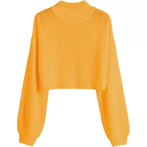 SweatyRocks Women's Long Sleeve Mock Neck Cropped Sweater Drop Shoulder Pullover Sweater Lantern Sleeve Ribbed Knit Crop Top