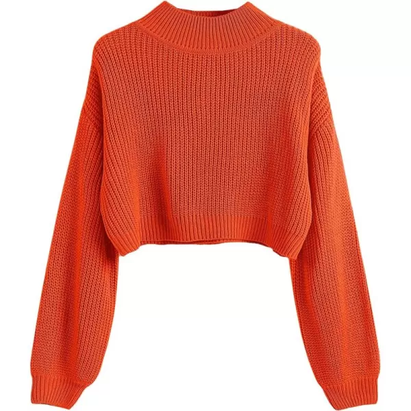 SweatyRocks Women's Long Sleeve Mock Neck Cropped Sweater Drop Shoulder Pullover Sweater Lantern Sleeve Ribbed Knit Crop Top