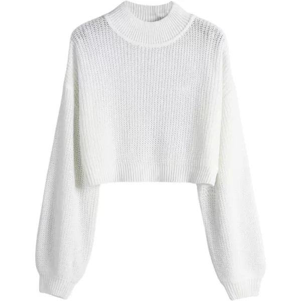 SweatyRocks Women's Long Sleeve Mock Neck Cropped Sweater Drop Shoulder Pullover Sweater Lantern Sleeve Ribbed Knit Crop Top