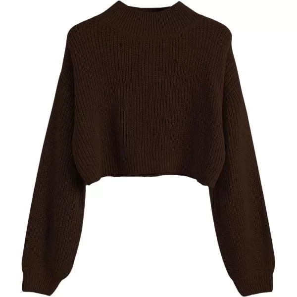 SweatyRocks Women's Long Sleeve Mock Neck Cropped Sweater Drop Shoulder Pullover Sweater Lantern Sleeve Ribbed Knit Crop Top