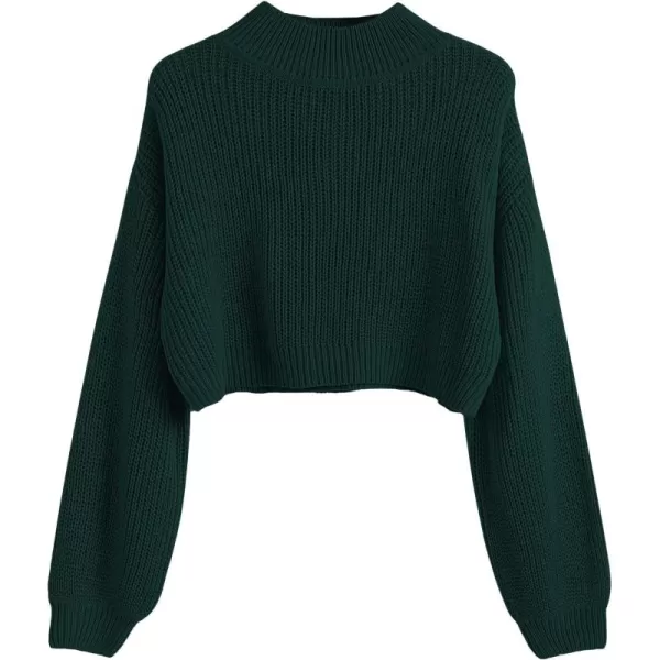 SweatyRocks Women's Long Sleeve Mock Neck Cropped Sweater Drop Shoulder Pullover Sweater Lantern Sleeve Ribbed Knit Crop Top